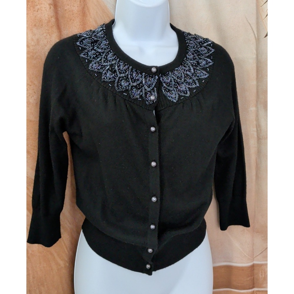 Parkvogel Black‎ Cashmere Beaded Cardigan Sweater